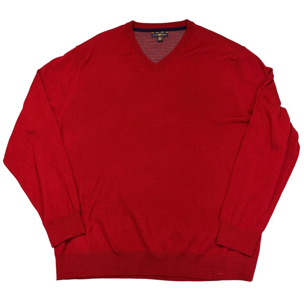 Club Room Mens XXL Red Merino Wool Blend V-Neck Pullover Sweater WPL 8046